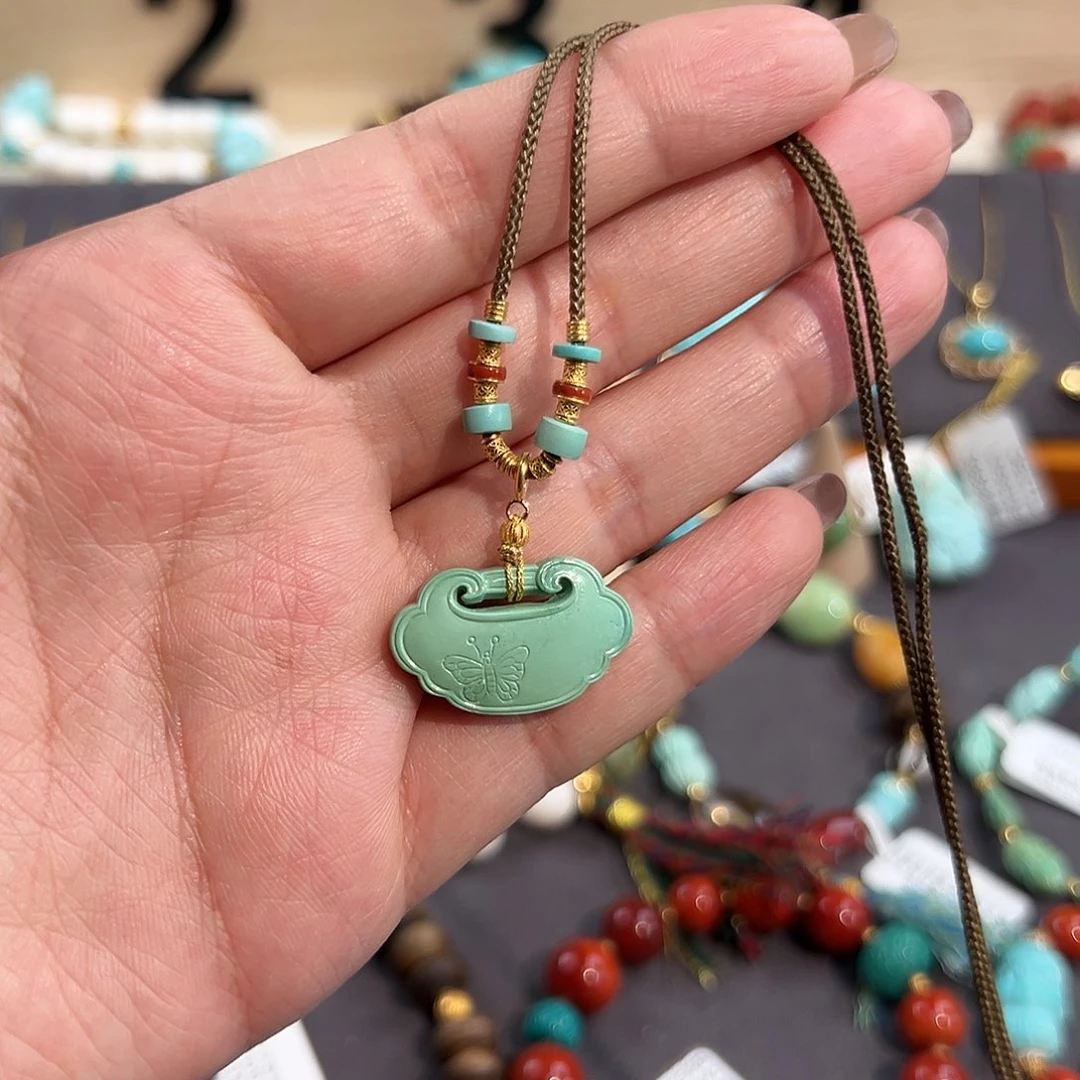 绿松石18K金镶嵌套链如意锁套链