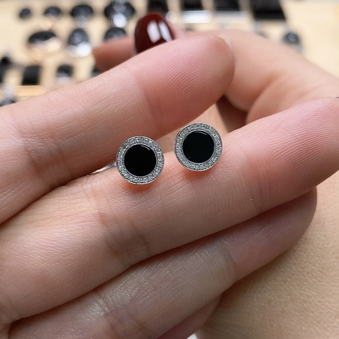 翡翠耳饰18K金镶嵌墨翠