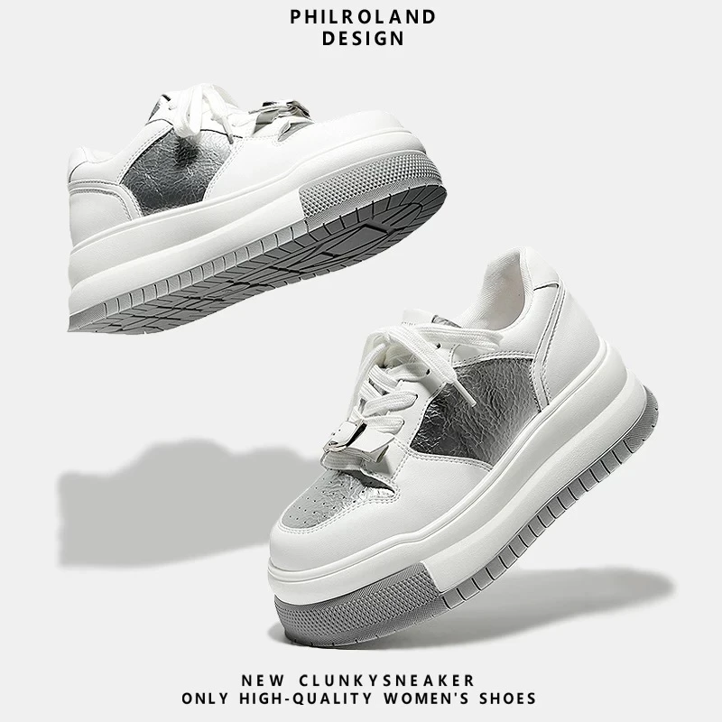 欧洲站银色厚底板鞋女2025新款时尚秀气百搭小白鞋松糕休闲女鞋潮