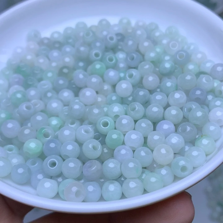 散珠翡翠卡5.5冰绿白大孔珠100个