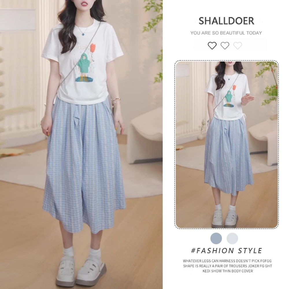 2025夏季新款设计款显瘦遮肉T恤半身裙裤高腰休闲百搭长裤套装潮
