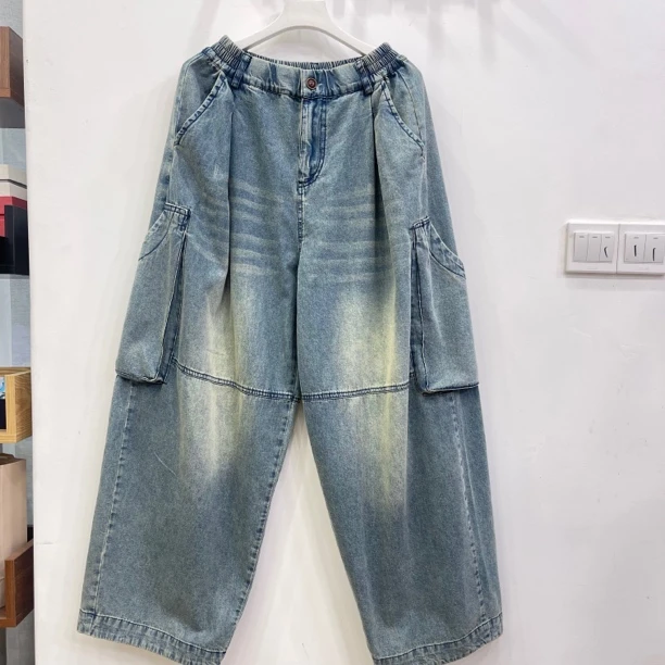 357欧货爆款牛仔工装大口袋薄牛仔裤女春夏季新款