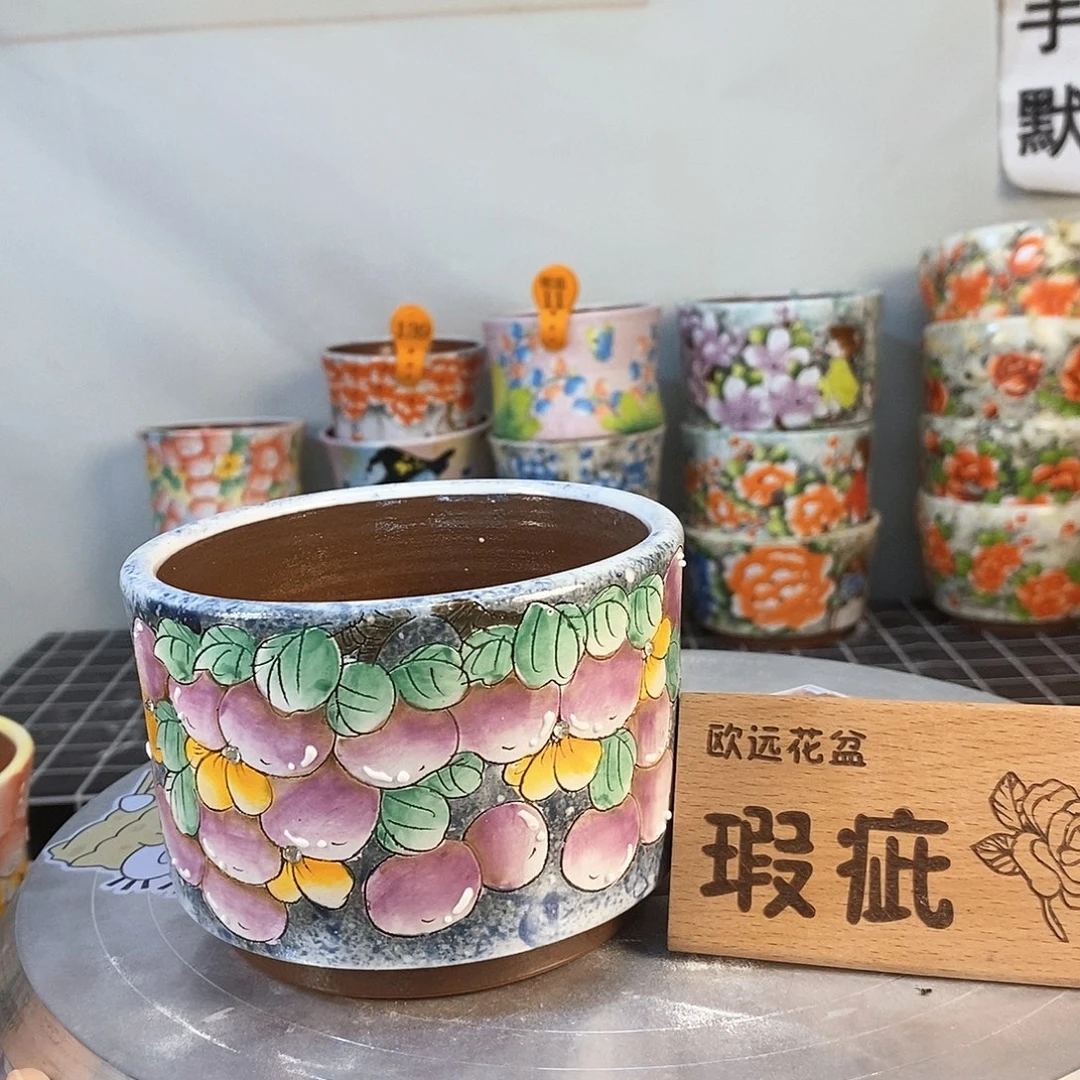 花盆紫砂红陶手绘花盆