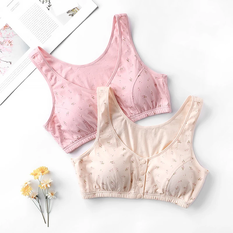 妈妈内衣女纯棉大码前扣文胸无钢圈中老年人背心式妇女专用胸罩夏