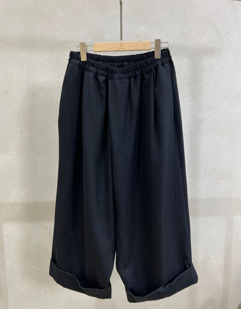 Li Wang/里望设计师款 全羊毛斜纹卷边阔腿舒适松紧腰百搭休闲裤