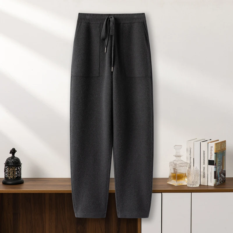 【不议价】男士加厚纯山羊绒裤高腰阔腿加厚哈伦裤宽松百搭休闲裤