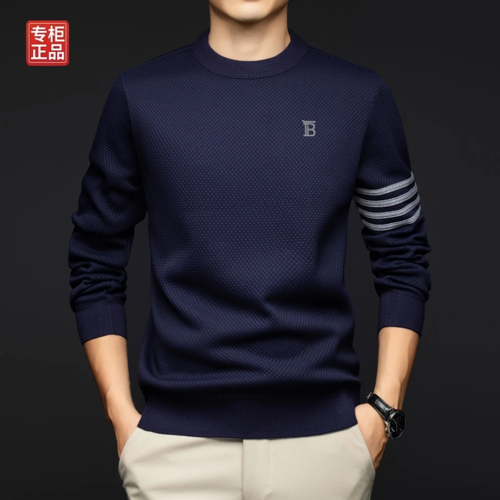 2025冬季新款打底衫男士圆领长袖T恤高档加厚时尚针织羊绒衫上衣