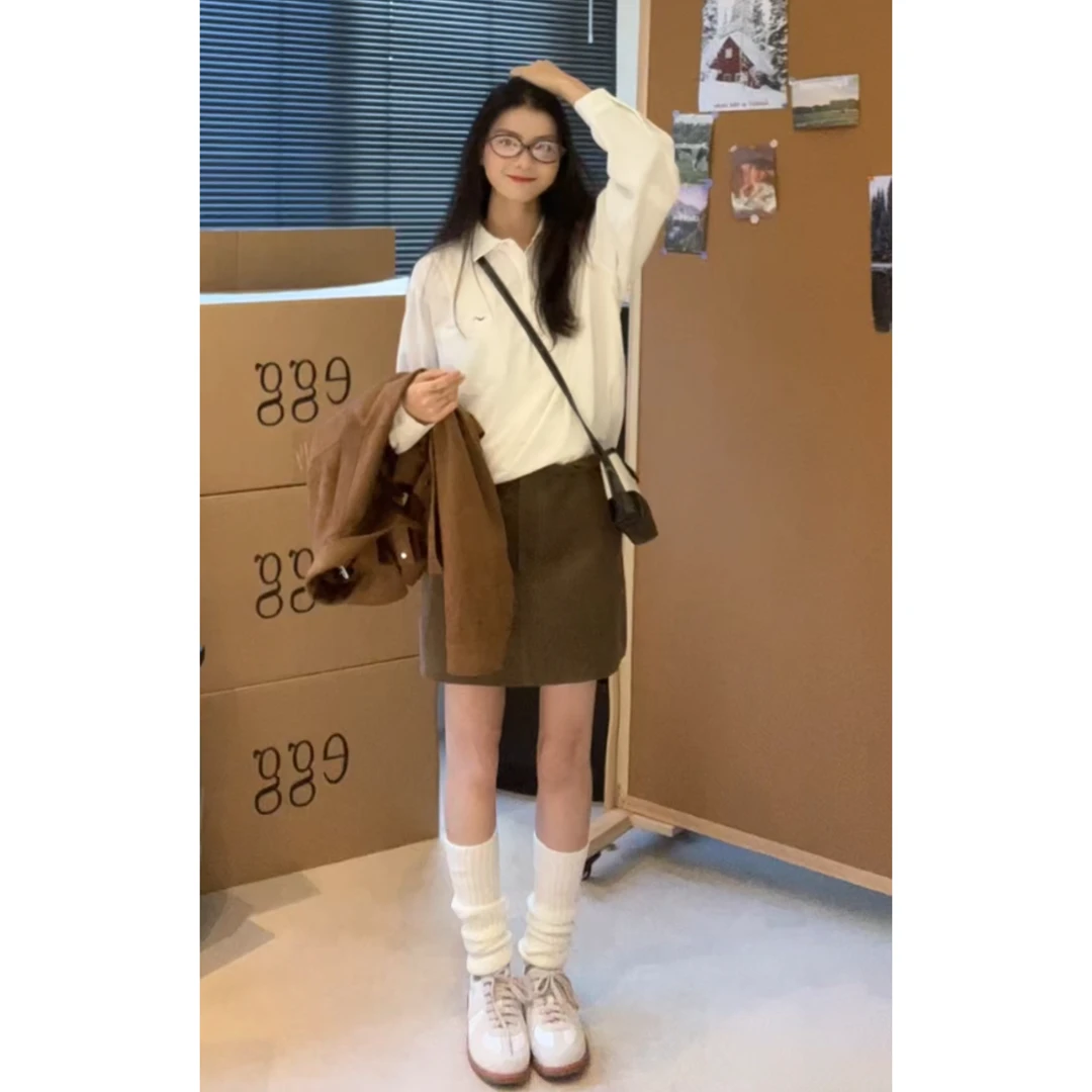 【太妃拿铁】lee*韩系复古风！灯芯绒高腰半身裙～带安全裤～