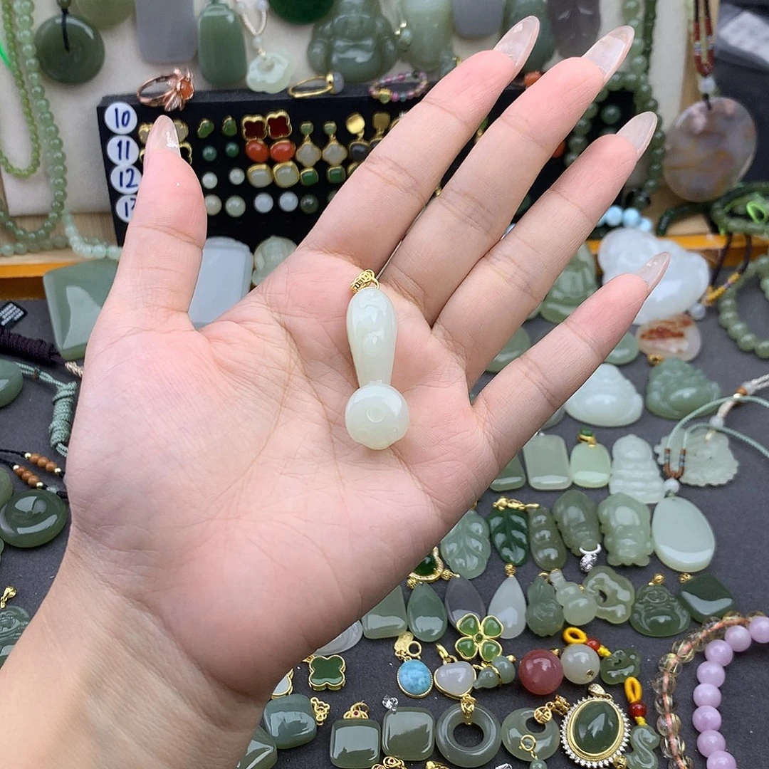 和田玉银S925镶嵌吊坠(不含链)