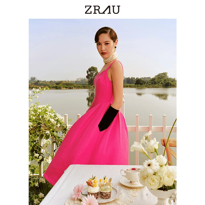 ZRAU法式质感气质华夫格吊带连衣裙91130141020