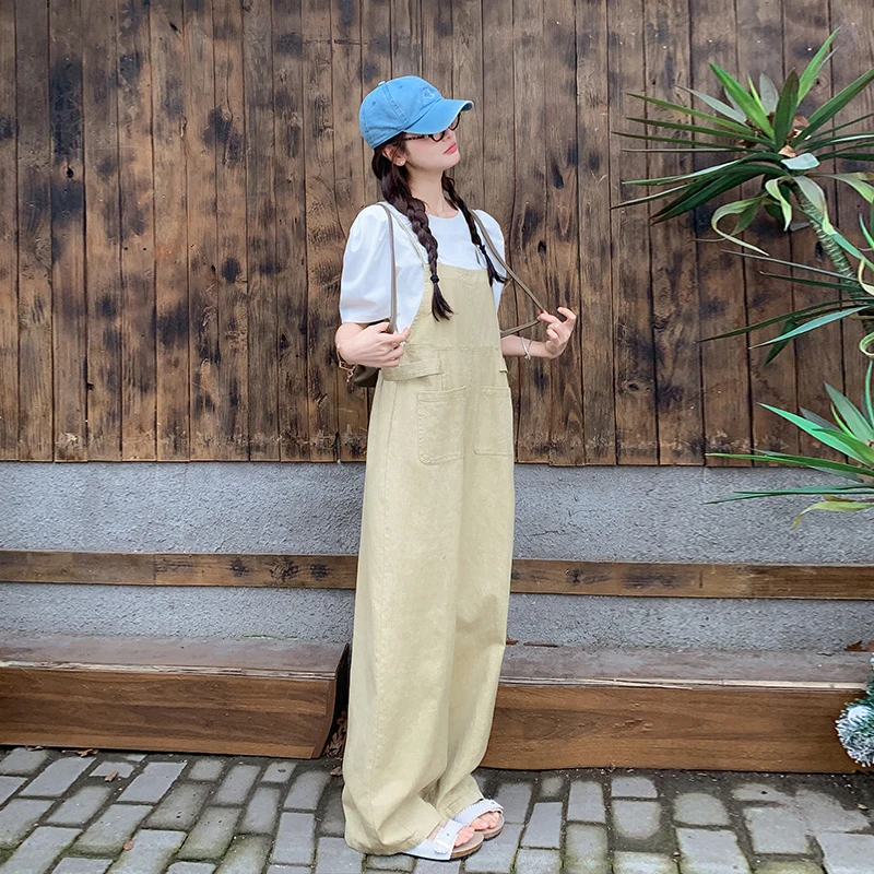 卡其色背带阔腿裤两件套女夏季韩系休闲超火独特绝美松弛感一整套