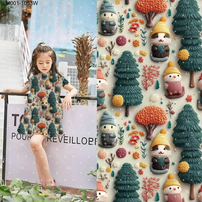 重磅棉绸.5D立体雪人.卡通春夏连衣裙旗袍面料凉快透气