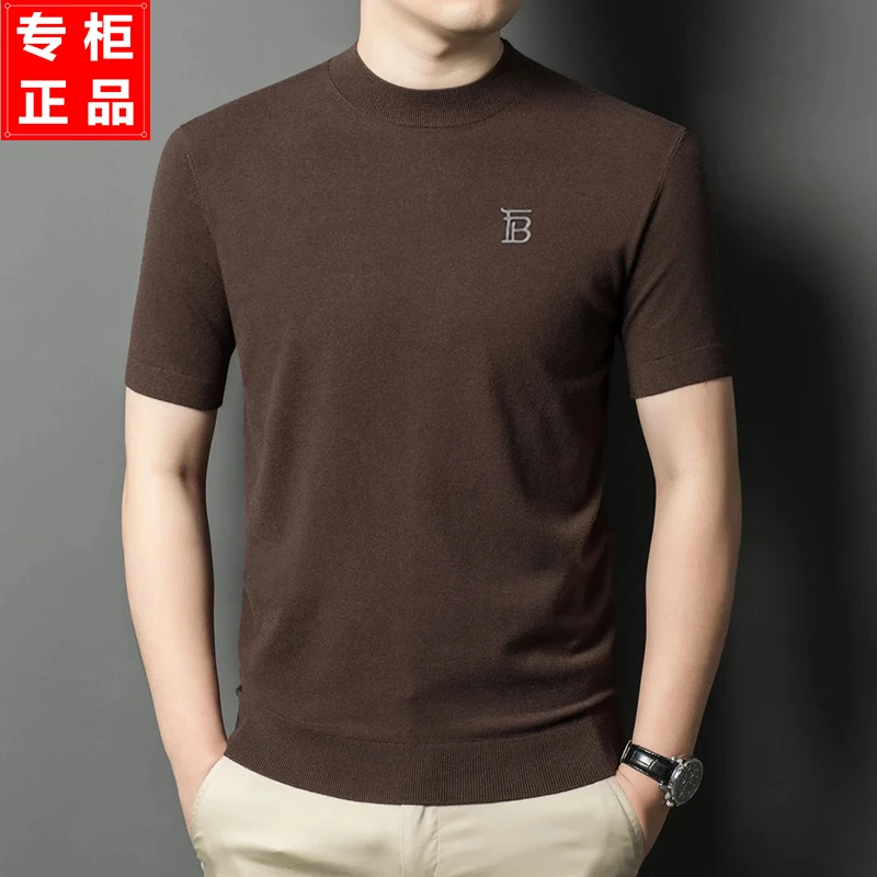欧洲站LUNBBLRRY短袖t恤男士山羊绒衫半高领休闲保暖针织打底衫潮