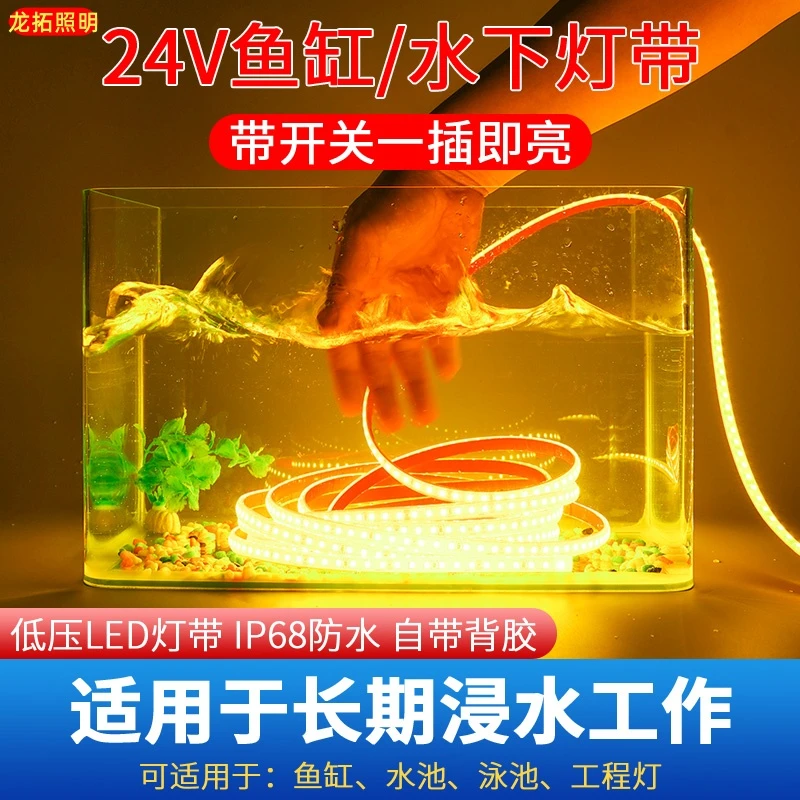 24v自粘贴式鱼缸灯带实心硅胶防水灯带古法鱼塘户外亮化摆摊灯带