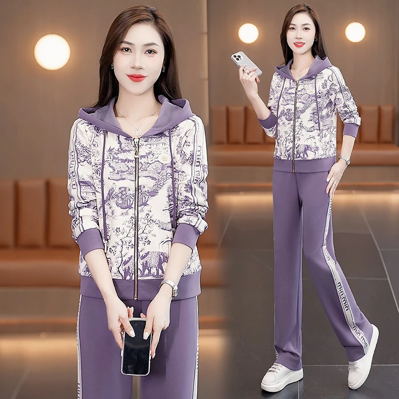 女套装卫衣长袖女春秋季2025新款时尚洋气连帽跑步服休闲两件套