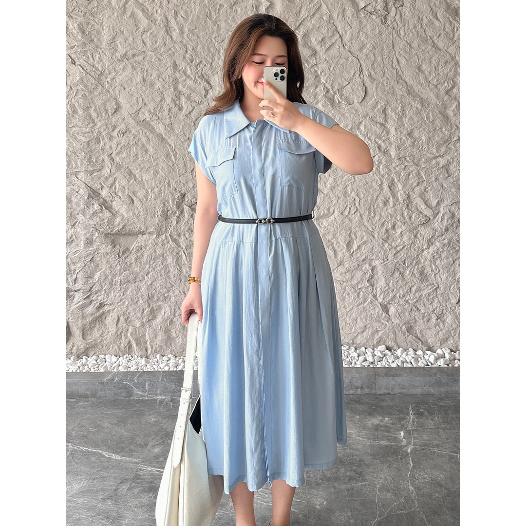 MsShe【菁英雅尚】法式气质腰带收腰显瘦衬衫连衣裙夏装L~B2504006