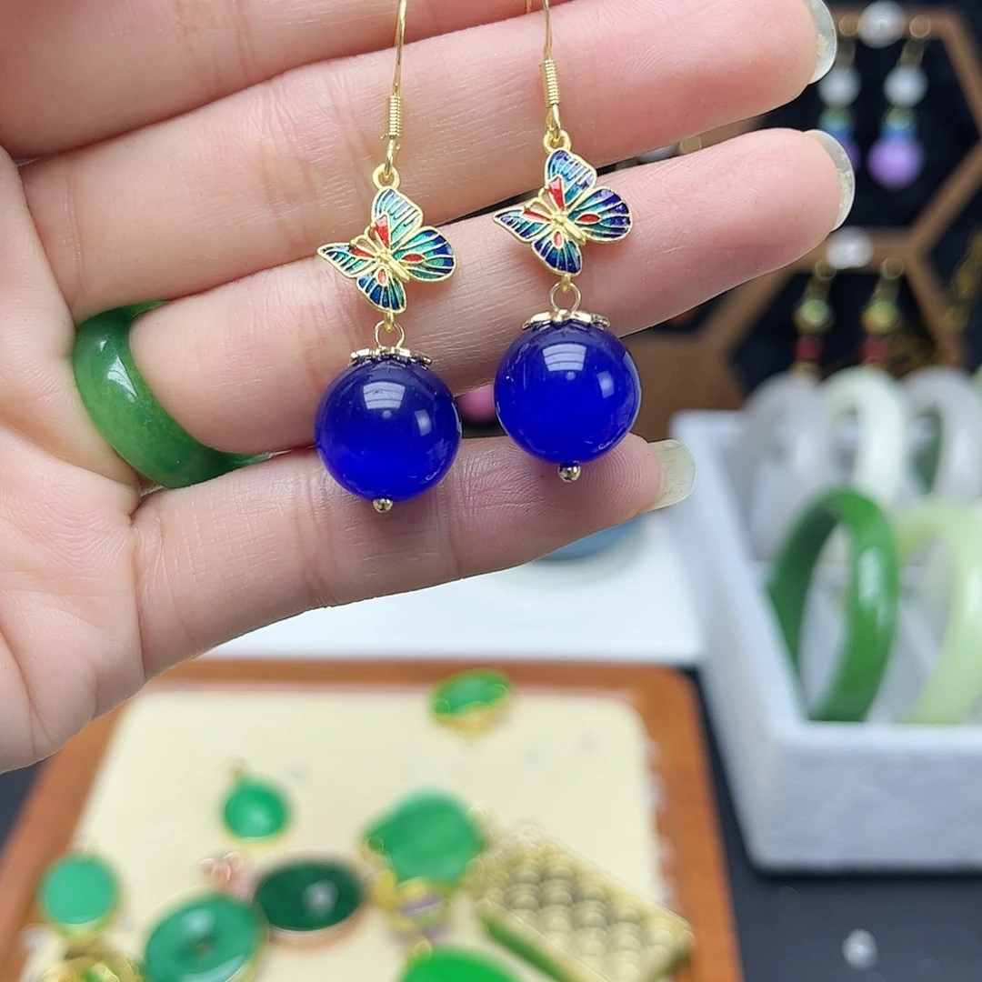 翡翠未镶嵌耳饰蓝色