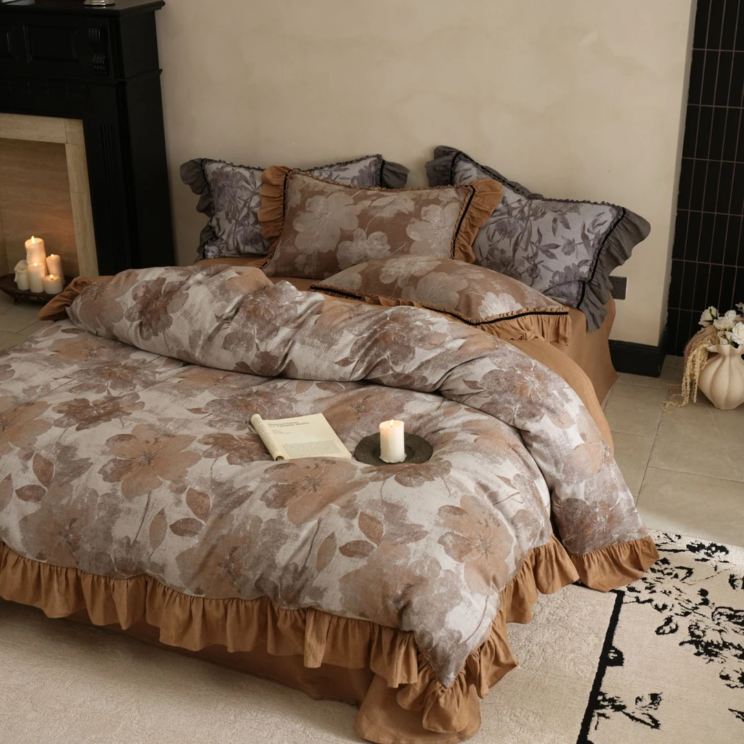 2025秋季上新【秋韵海棠】法式轻奢小香风全棉色织提花床盖四件套