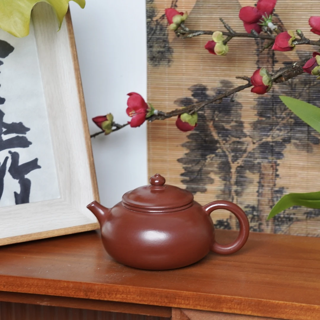 潮州手拉壶寒江壶140cc原矿朱泥手工拉胚家用茶壶全手工大红袍
