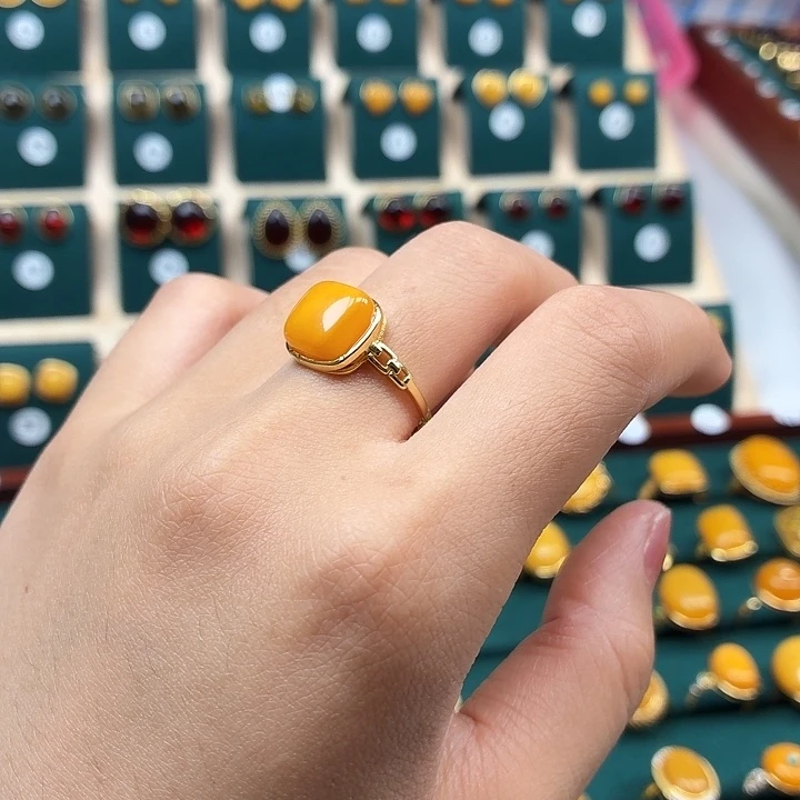 琥珀银S925镶嵌戒指