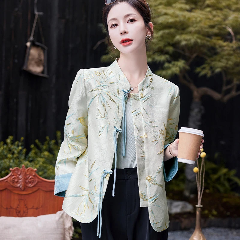 新中式提花唐装外套女2025春秋新款气质高级感中国风盘扣短褂外套