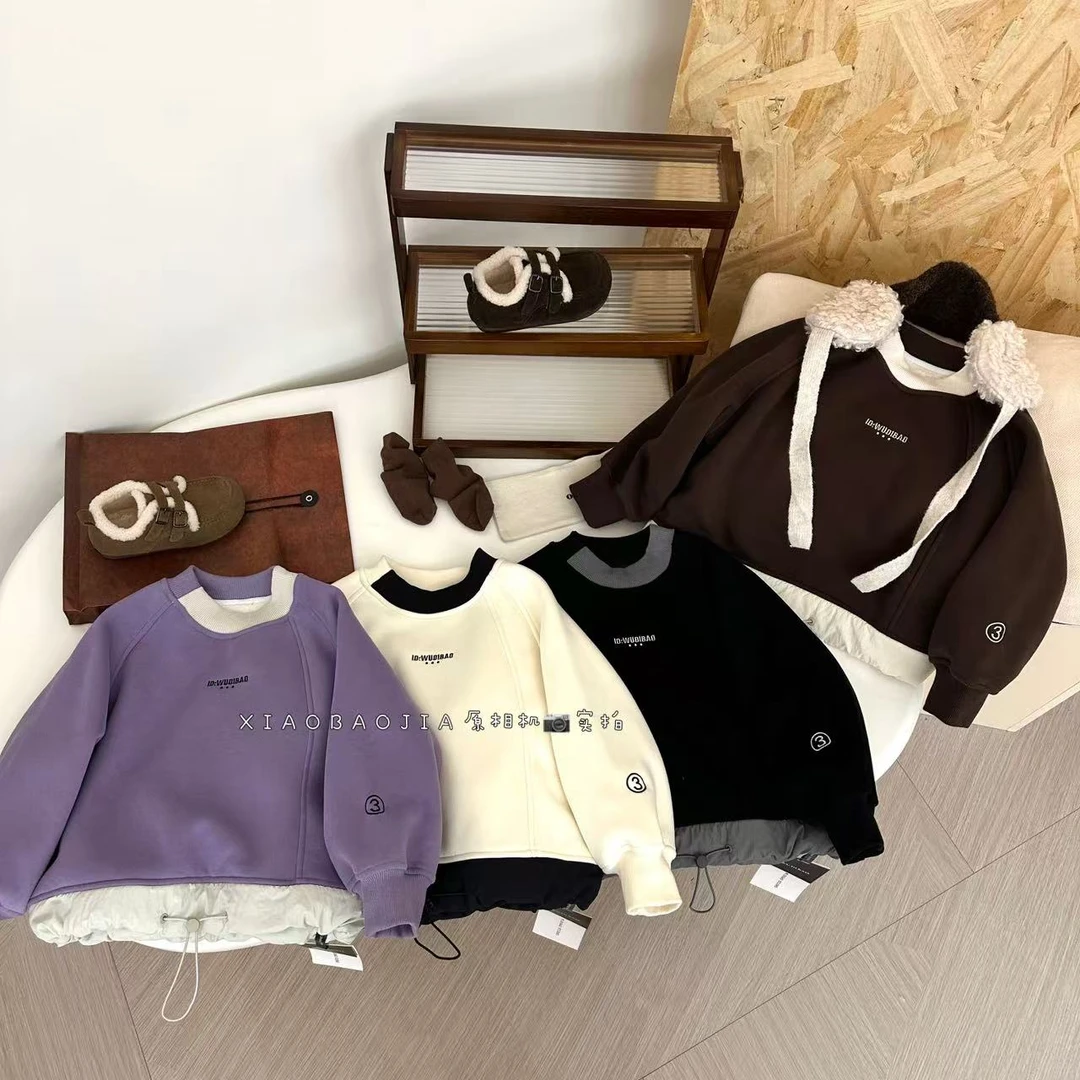 男童加绒加厚卫衣2025小宝家冬季新款内搭羊驼绒儿童保暖简约卫衣