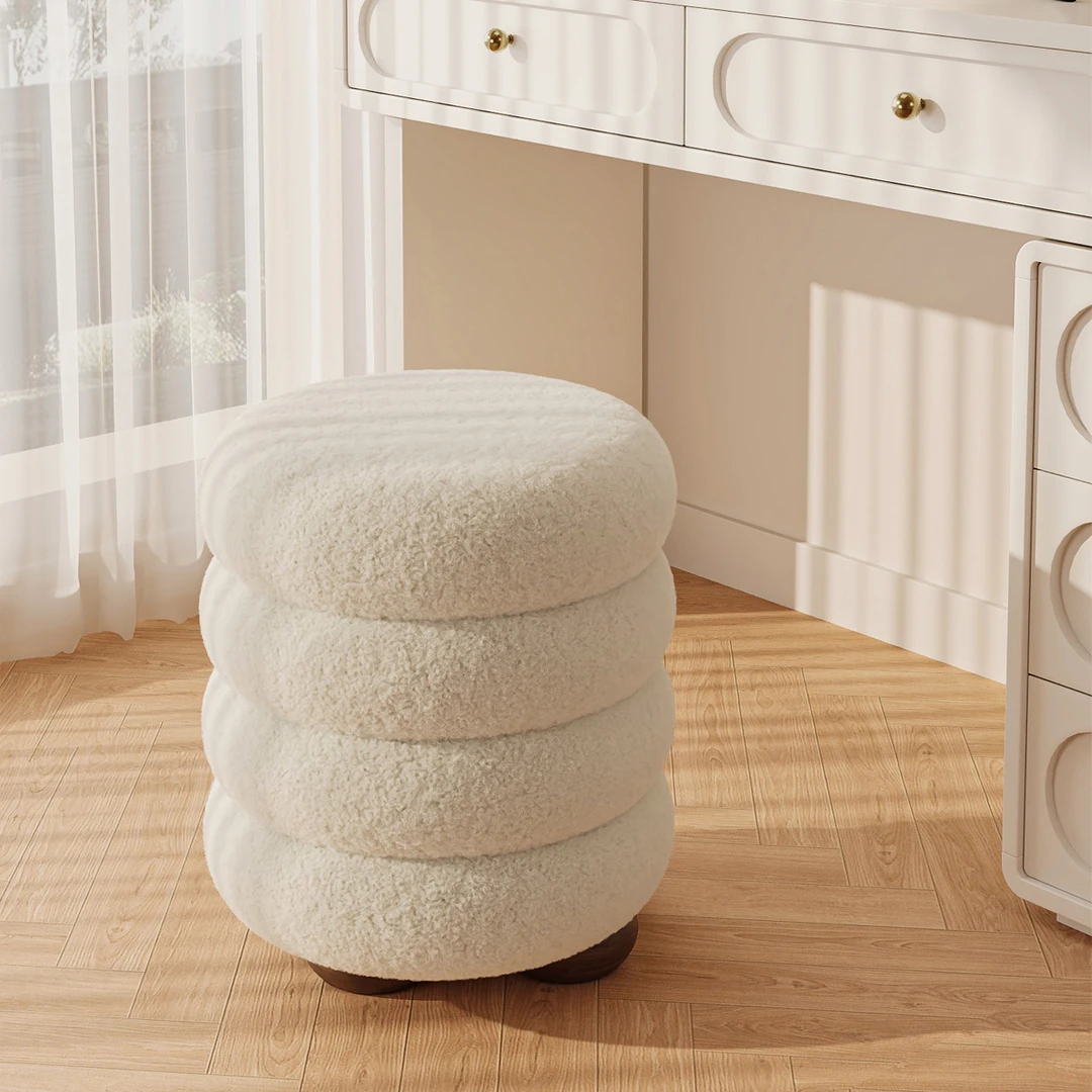 奶油风化妆凳轻奢凳子高级感梳妆凳子简约女生卧室凳子梳妆台圆凳