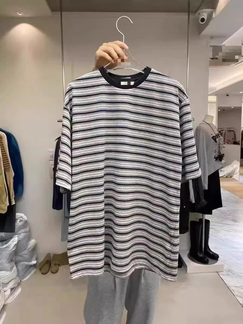 泡菜正品 seed 秋款 百搭复古 撞色条纹短袖T恤女