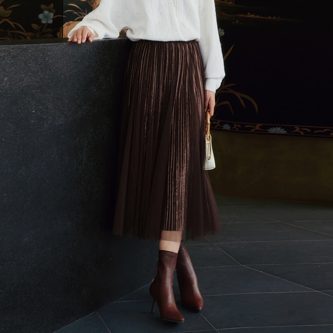 【众心专属】歌蒂诗冬季专柜新款优雅仙气网纱半身长裙 8E41Q3416