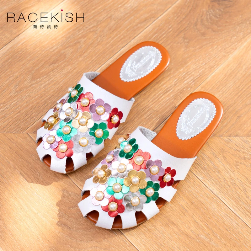 Racekish彩色花朵镂空凉拖2款家居日常时尚室内户外平底凉拖鞋