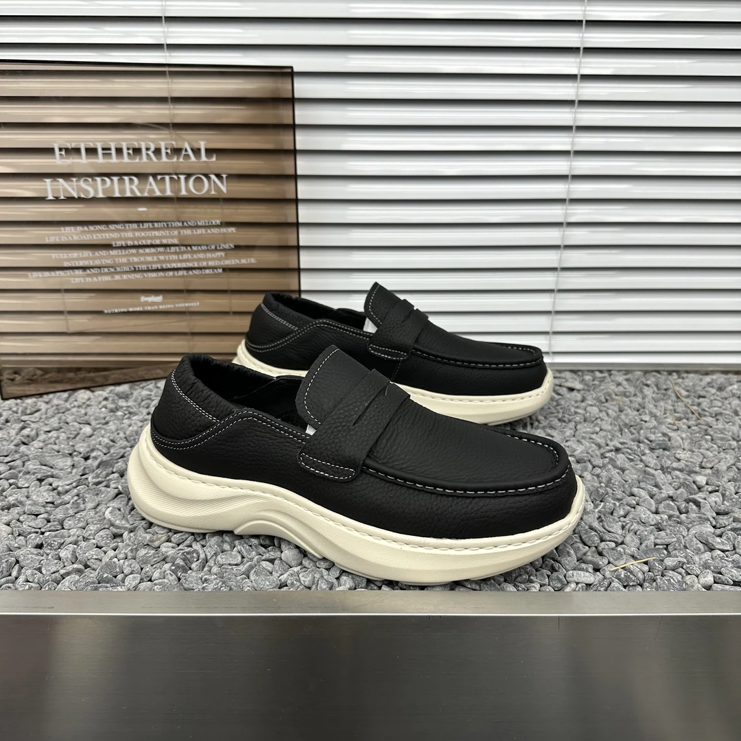 男士2025新款轻便乐福鞋春季透气时尚黑色休闲男鞋子厚底增高潮鞋