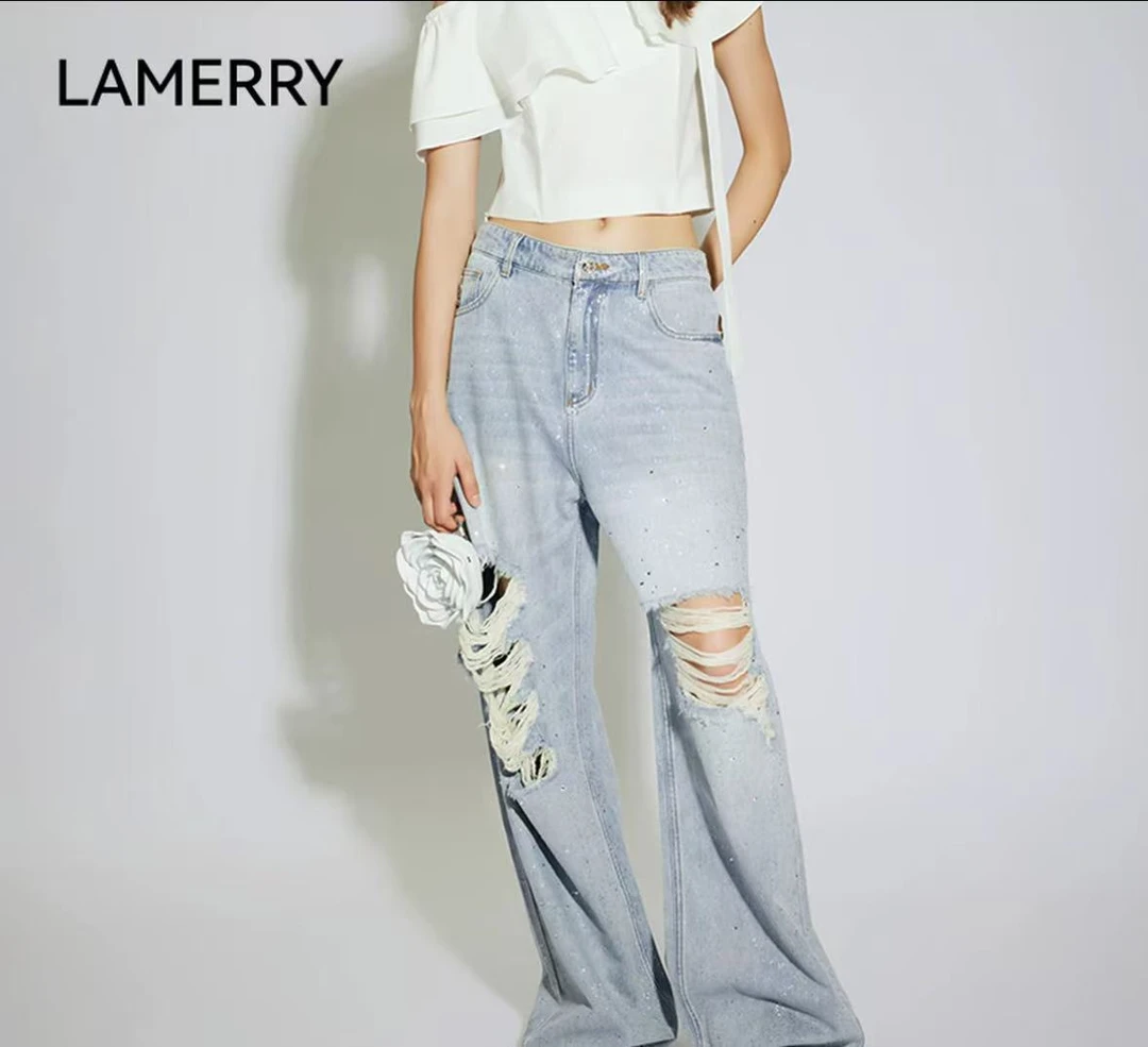 LAMERRY-25R2浅蓝色破洞夏季水洗复古牛仔裤LWWR2K462