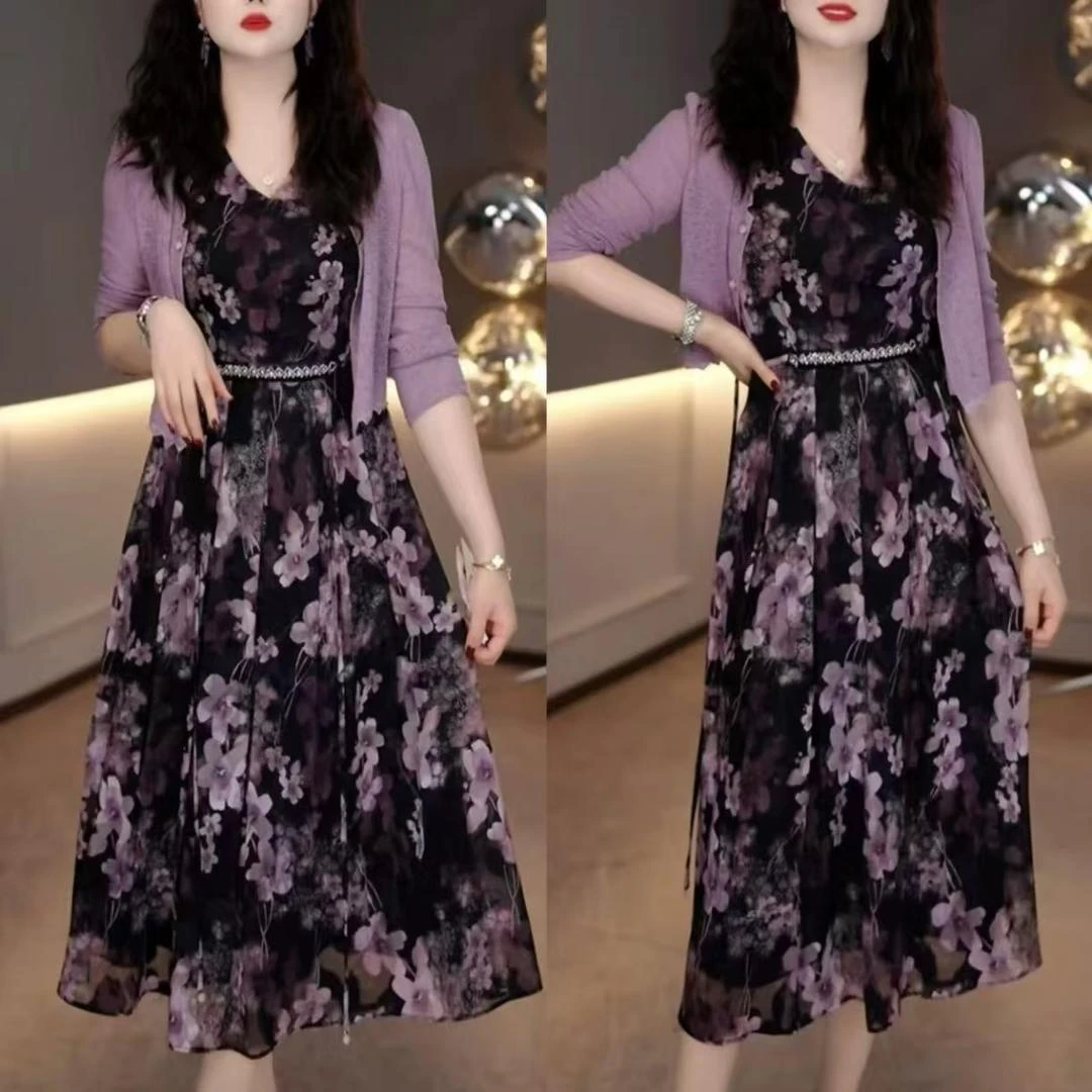 2025新款气质时尚高贵典雅遮肉显瘦两件套连衣裙