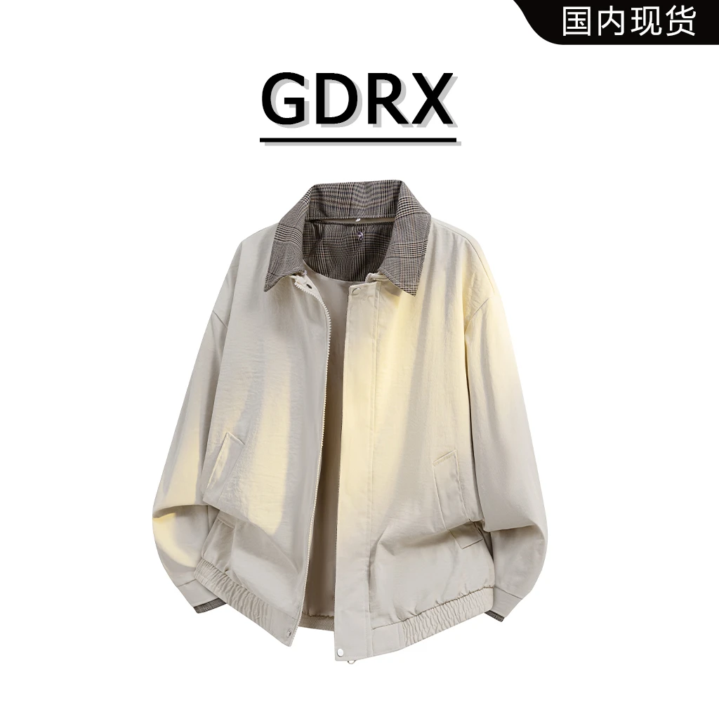 GDRX格纹复古夹克男款2025秋季可拆卸翻领外套潮流痞帅高级感男装