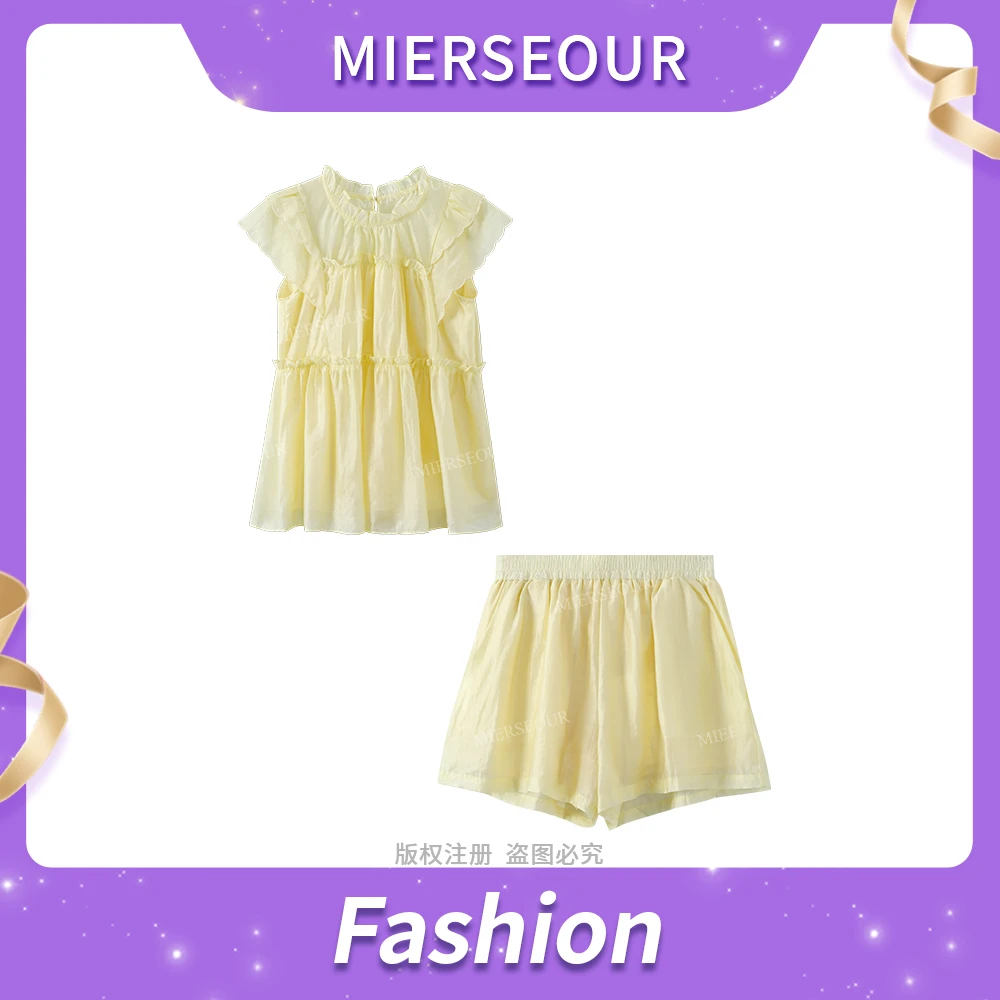 【入夏梧桐】 甜美设计花边无袖上衣短裤套装3295