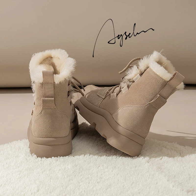 934033加绒雪地靴女新款冬季防滑厚底牛皮棉鞋东北毛毛短靴