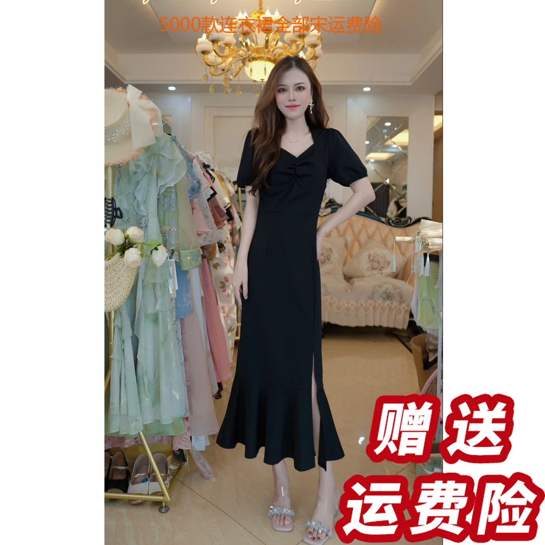 【赠送运费险】长裙气质收腰设计感小黑裙夏季赫本风连衣裙A36145