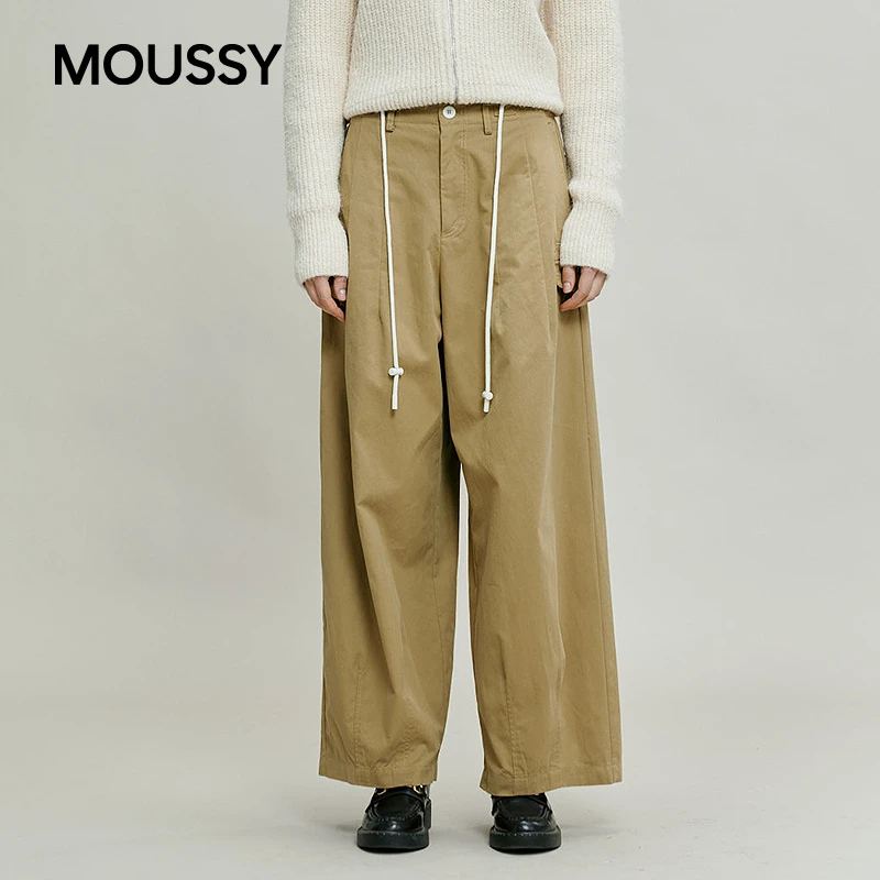 moussy 2025秋季新品休闲风纯色简约时尚阔腿长裤028IAC31-1029