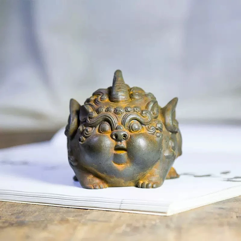 创意国风可爱貔貅瑞兽摆件办公室家用桌面实心工艺品铸铁茶宠