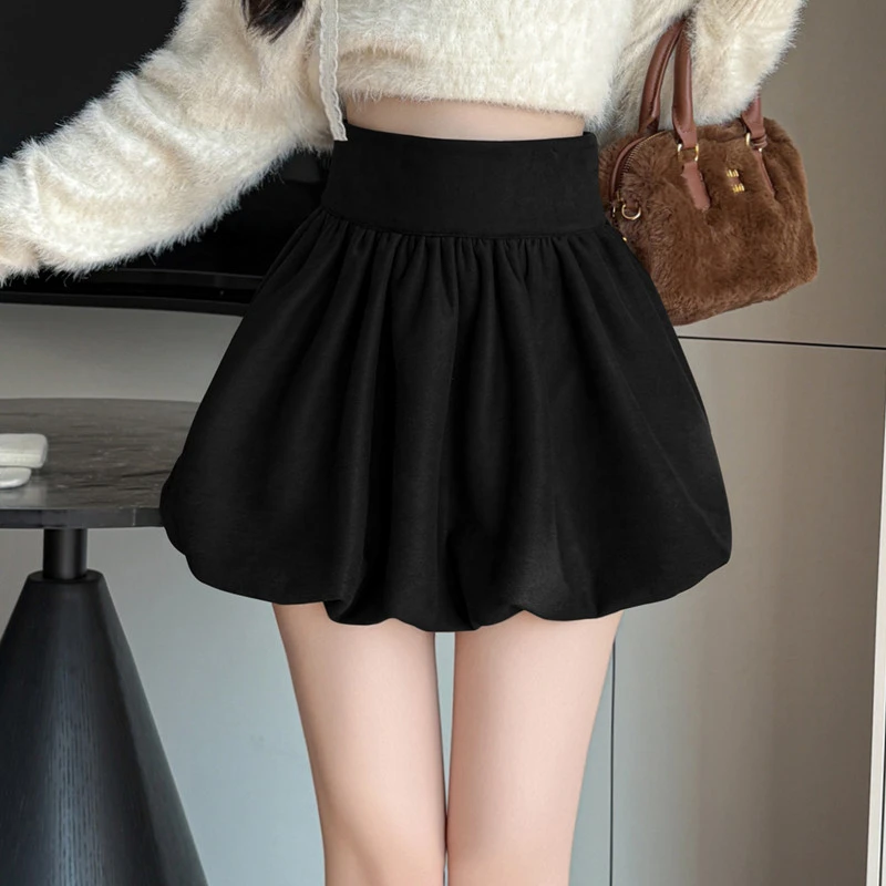 辣妹鹿皮绒花苞裙2025秋冬新款法式芭蕾风高腰蓬蓬裙A字半身裙女