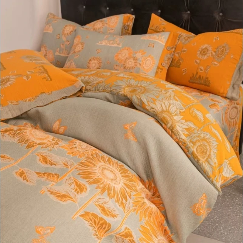 亲肤棉双层纱四件套向日葵