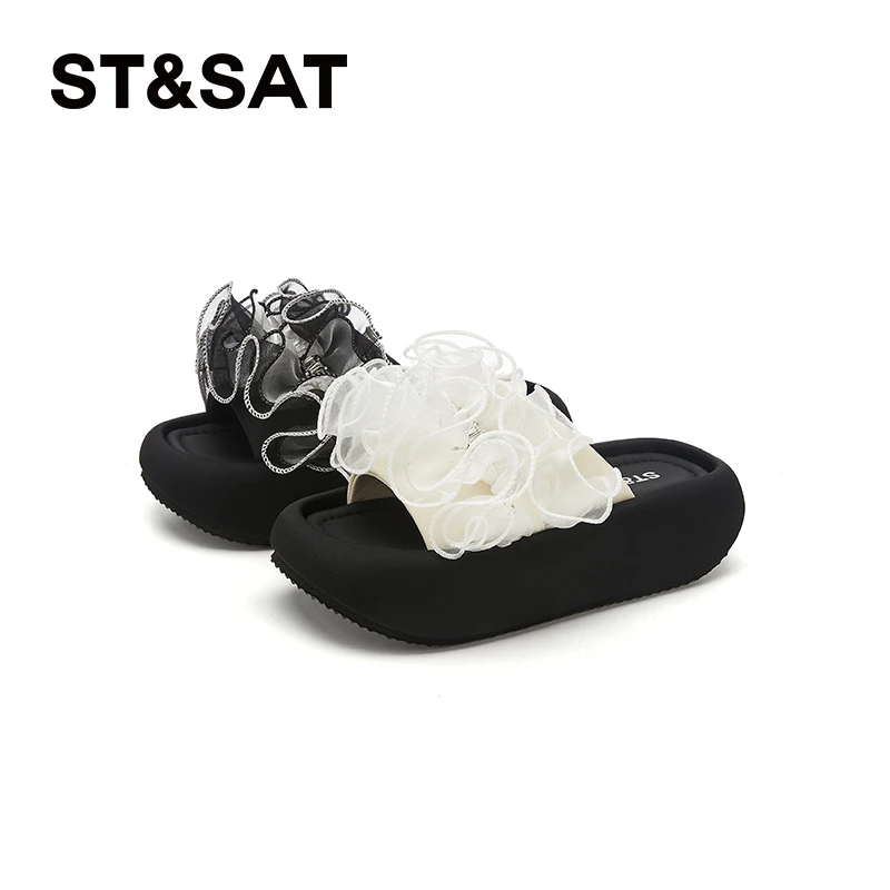 星期六厚底配裙子一字拖女款2025夏季新款小个子凉拖鞋休闲沙滩鞋