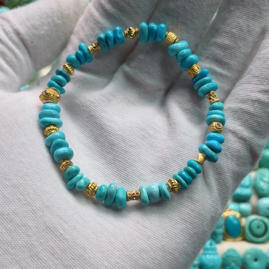 绿松石珠宝奇石银S925镀金镶嵌