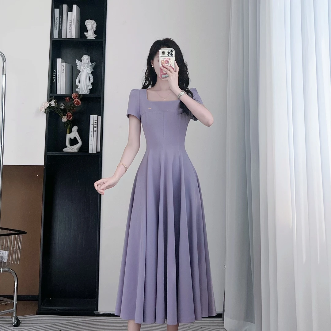 拉夏贝尔/25夏显瘦气质小众轻奢赫本风长裙礼服连衣裙  10485 LSC