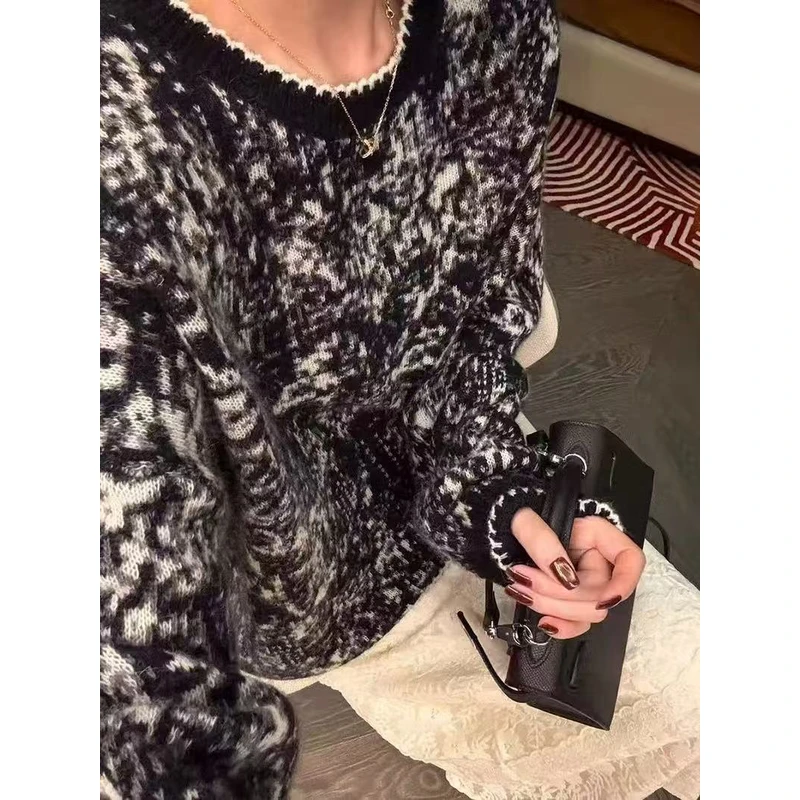 5816水墨画”毛衣女冬季宽松显瘦洋气针织衫内搭上衣毛衣