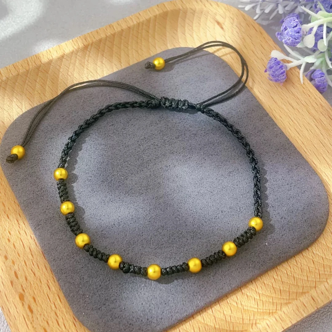 铜脚链 手工编织黑绳脚链十全十美转运珠脚链显脚白百搭时尚