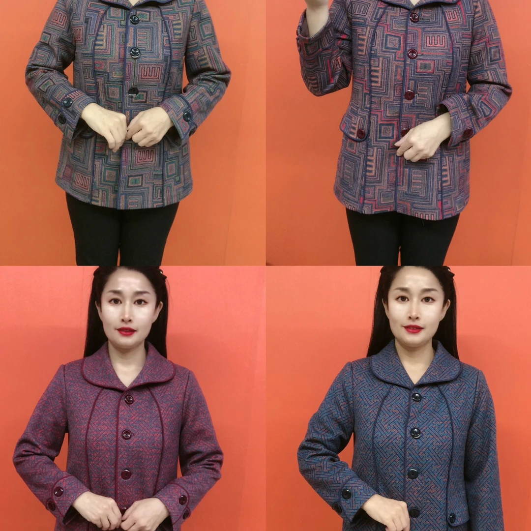 艳时尚百搭中老年秋袖扣方领外套