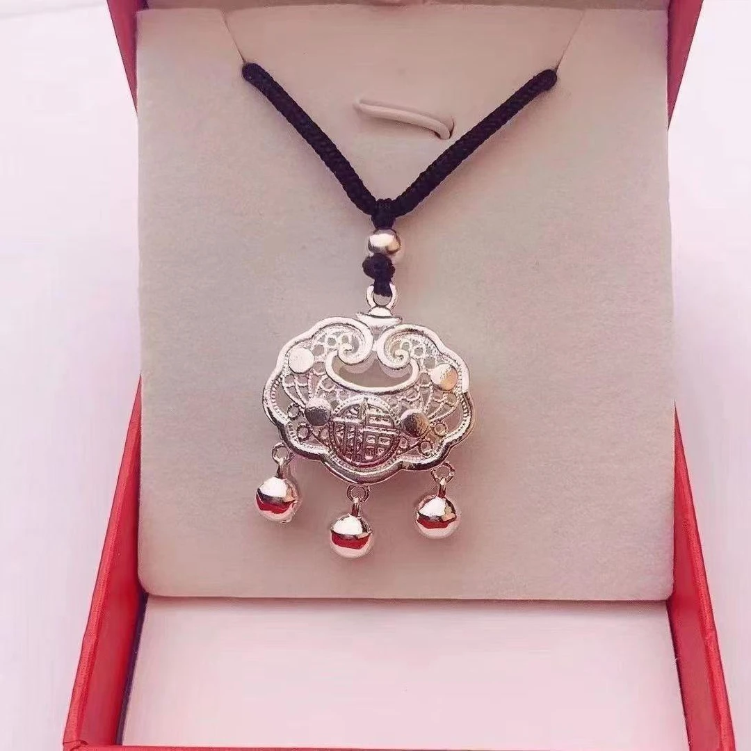 坠链均足银 纯银s999正品新中式风潮镂空吊坠长命锁福字送礼时尚