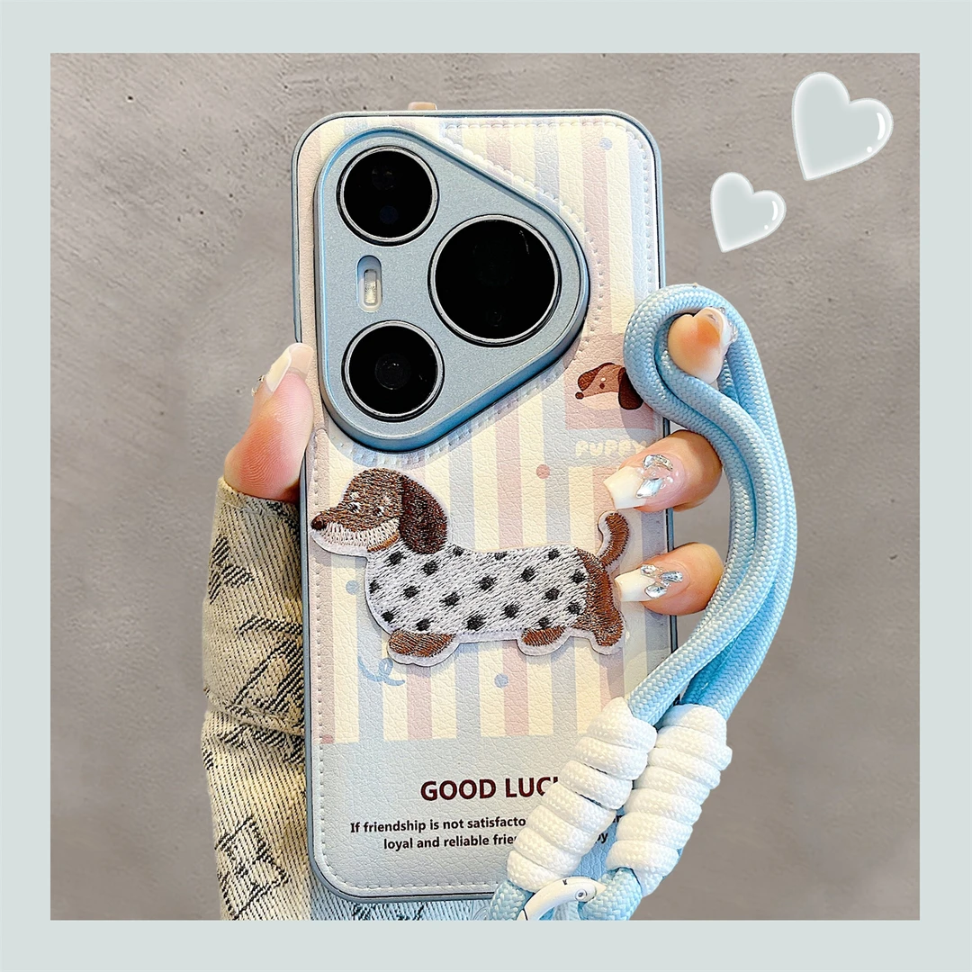 适用华为pura70pro+手机壳70Ultra可爱卡通刺绣波点腊肠狗pura80