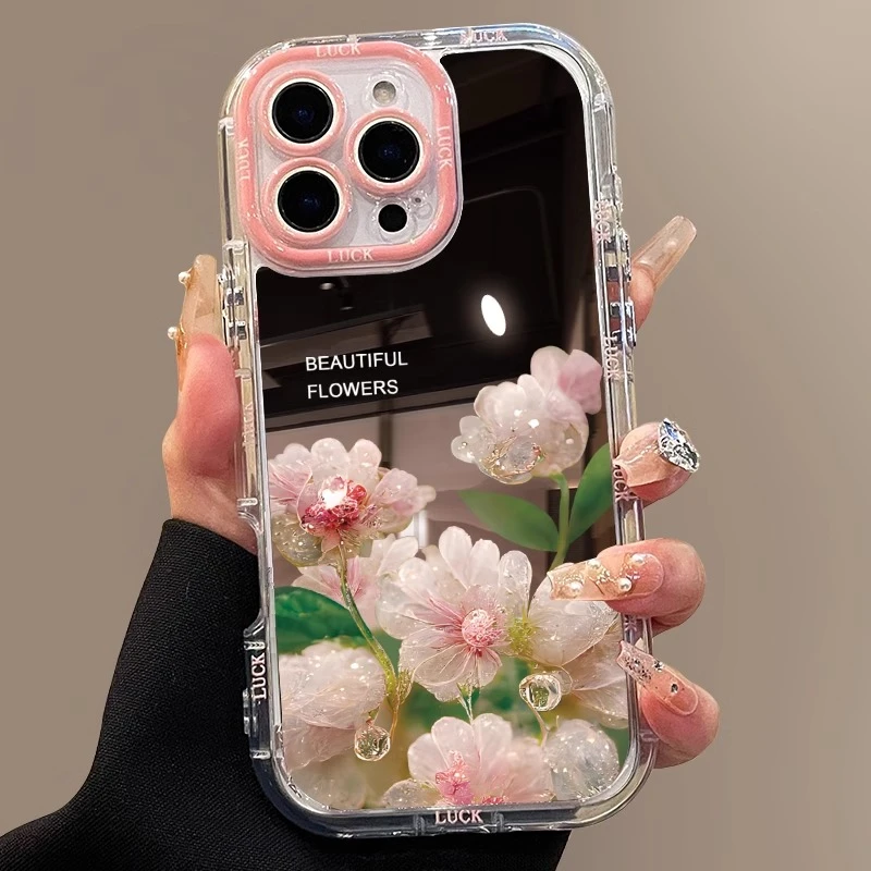 粉色富贵花适用iPhone 17pro苹果16promax手机壳清新唯美文艺镜面